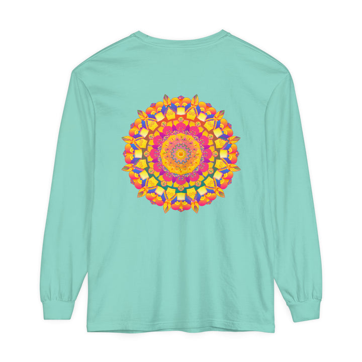 Colorful mandala long sleeve t-shirt featuring vibrant psychedelic art design