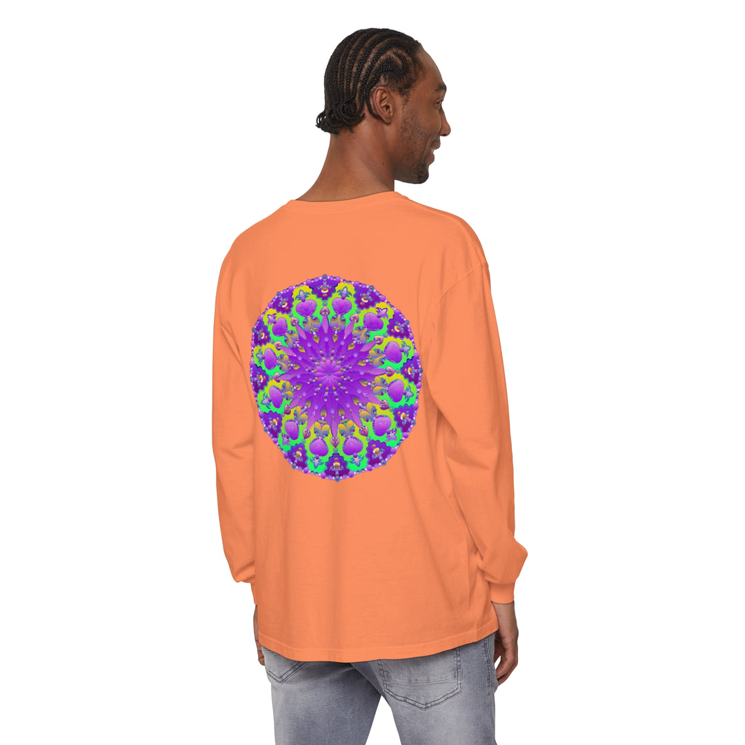 Colorful purple and green mandala design long sleeve t-shirt for women