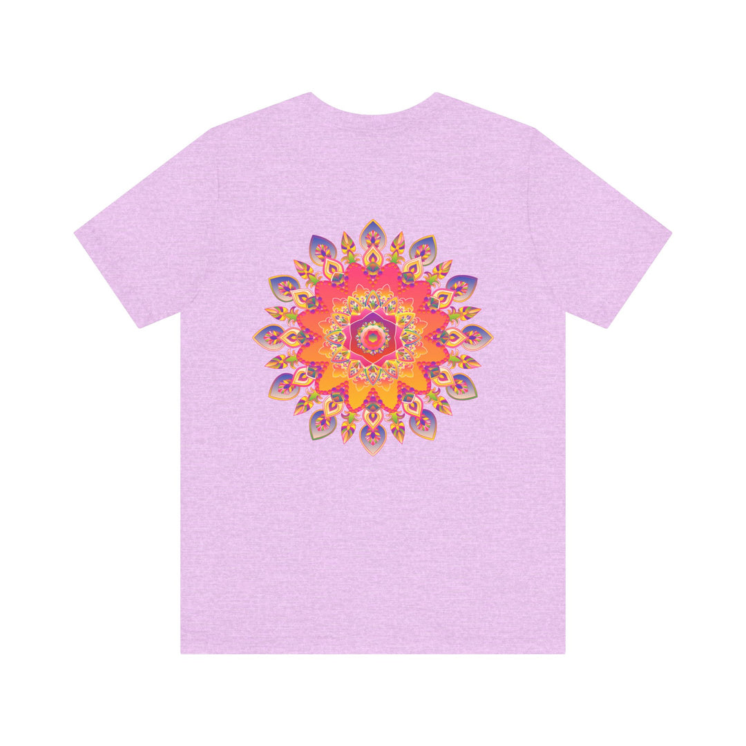 A colorful and intricate mandala design tee, symbolizing spiritual peace and harmony