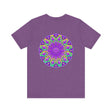 Vibrant purple mandala tee featuring intricate spiritual design for peace and harmony