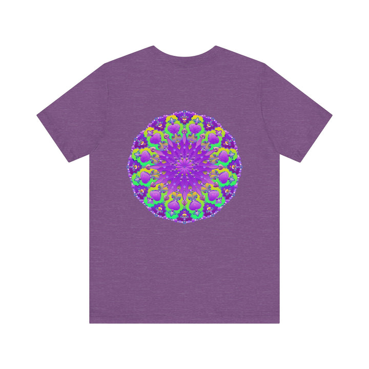 Vibrant purple mandala tee featuring intricate spiritual design for peace and harmony