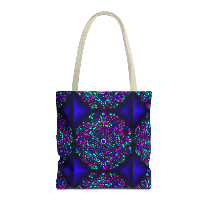 Kaleidoscope Mandala Tote Bag — Vibrant Neon Floral Pattern