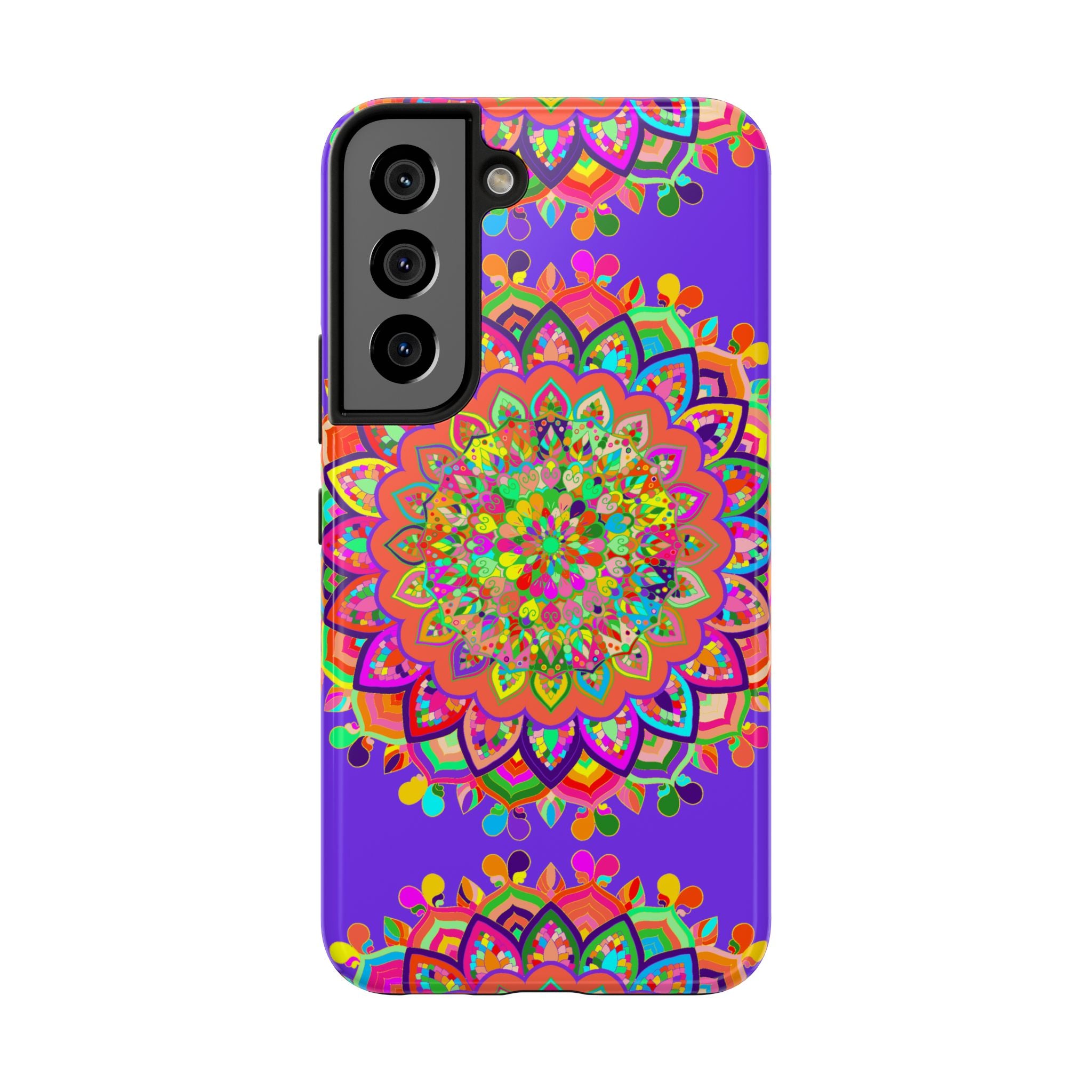 Phone case with hand-drawn purple mandala art design for stylish protection