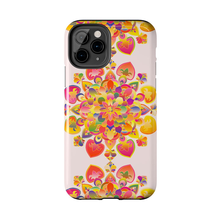 Colorful hand drawn mandala art phone case with intricate geometric designs