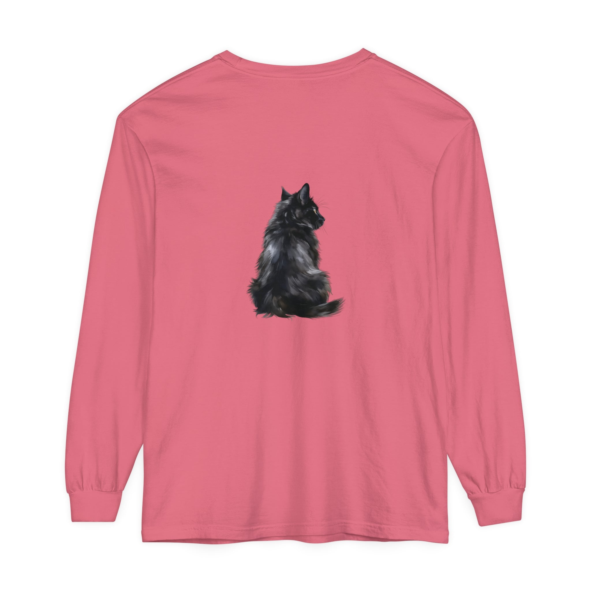 Black Cat Mystique Long Sleeve T-Shirt with intricate feline design and comfortable fabric