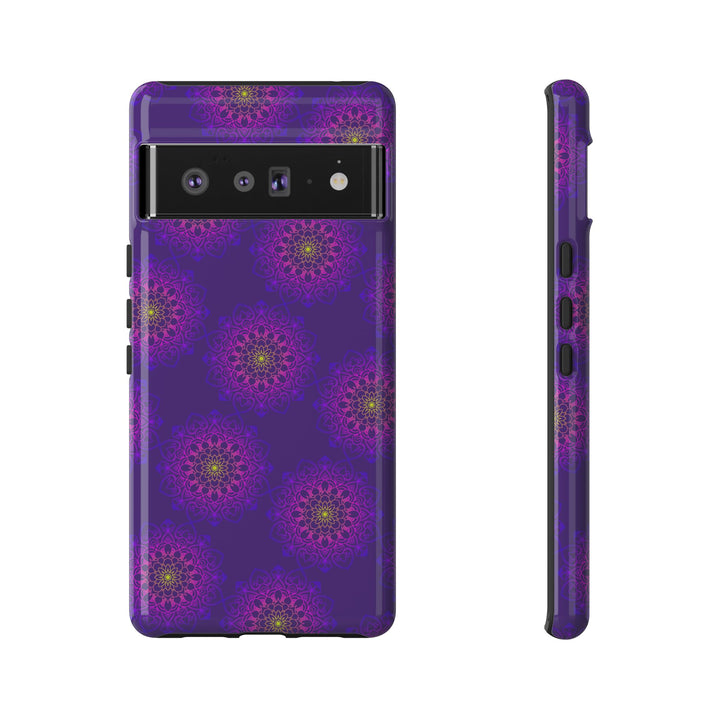 Intricate Purple Floral iPhone Case with Bold Mandala Design