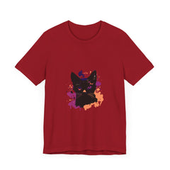 Black Cat Mystery T-Shirt featuring a striking design with purple eyes