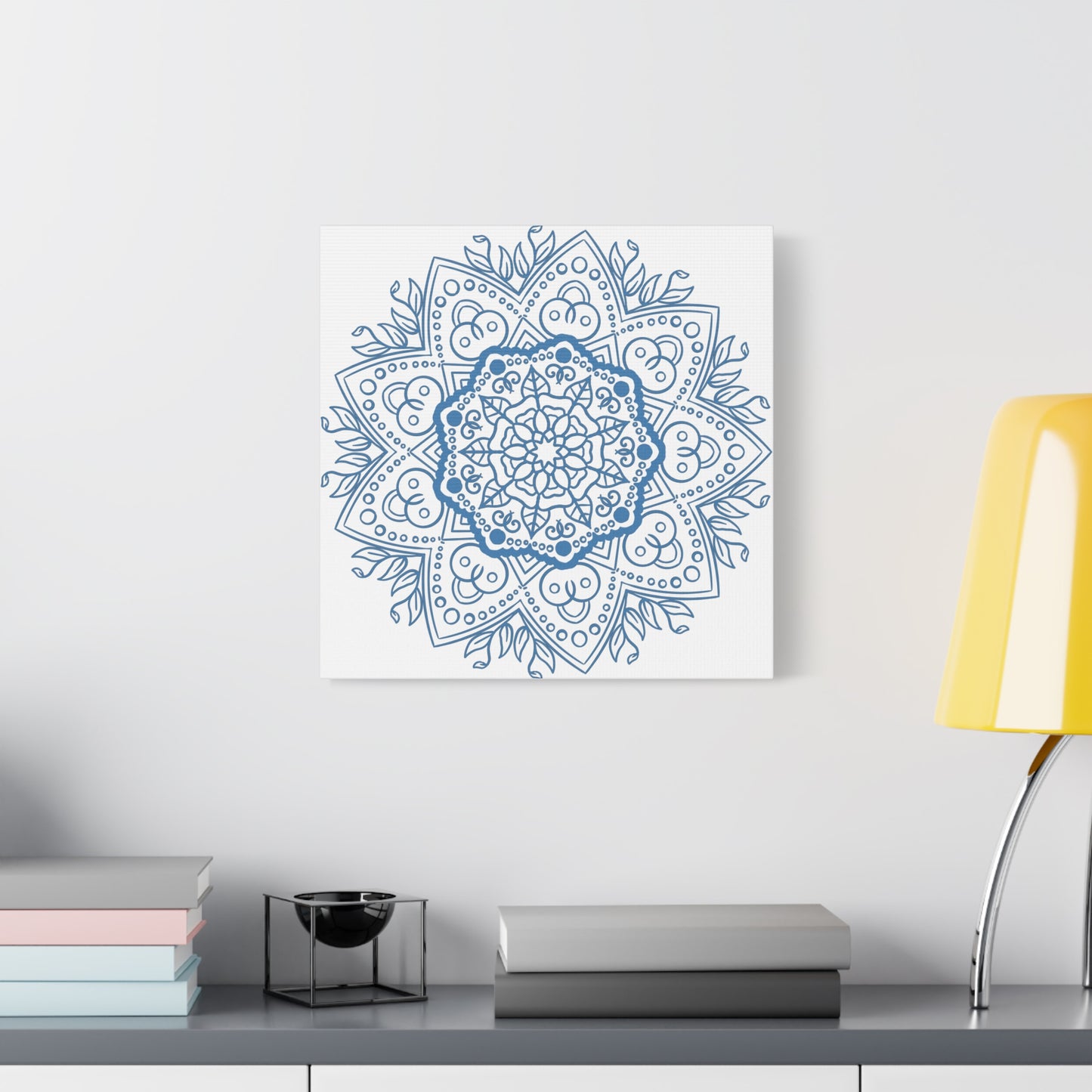 Handmade Mandala Art in Steel Blue on Matte Canvas, Stretched, 125 - Beautiful and intricate mandala design wall art