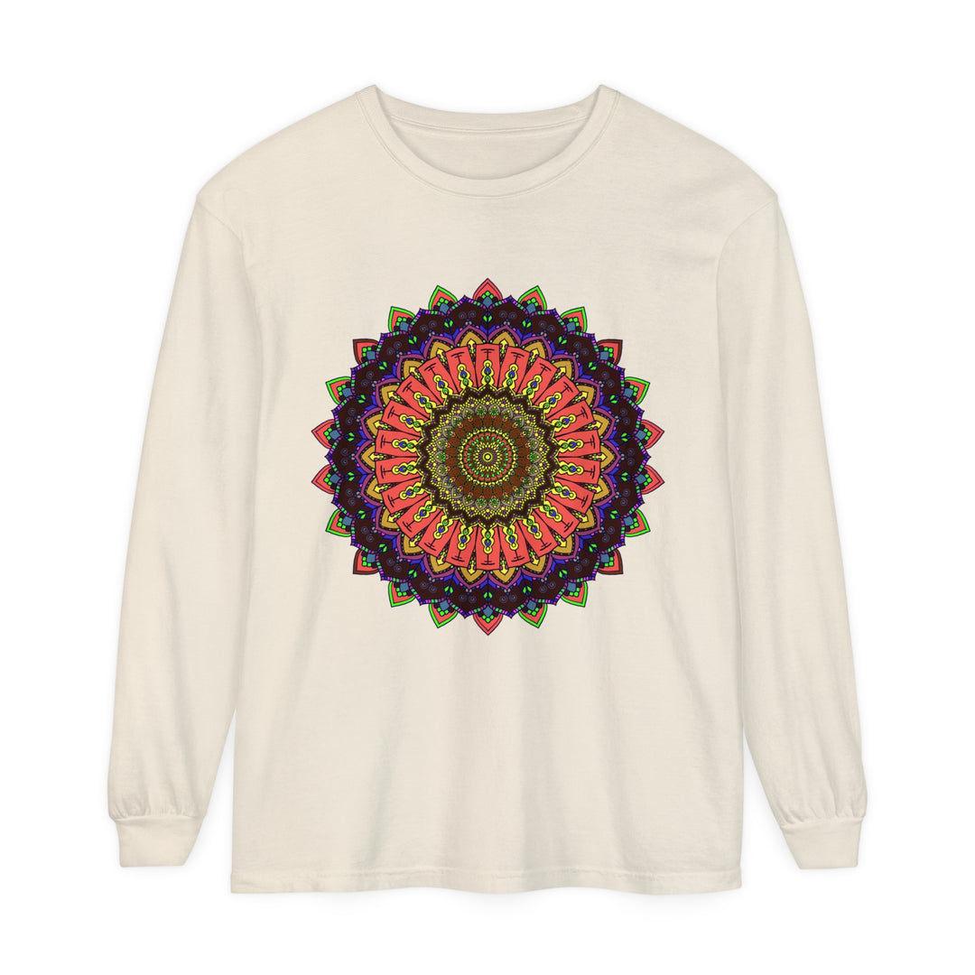 Intricate Mandala Long Sleeve T-Shirt with Colorful Design and Detailed Patterns