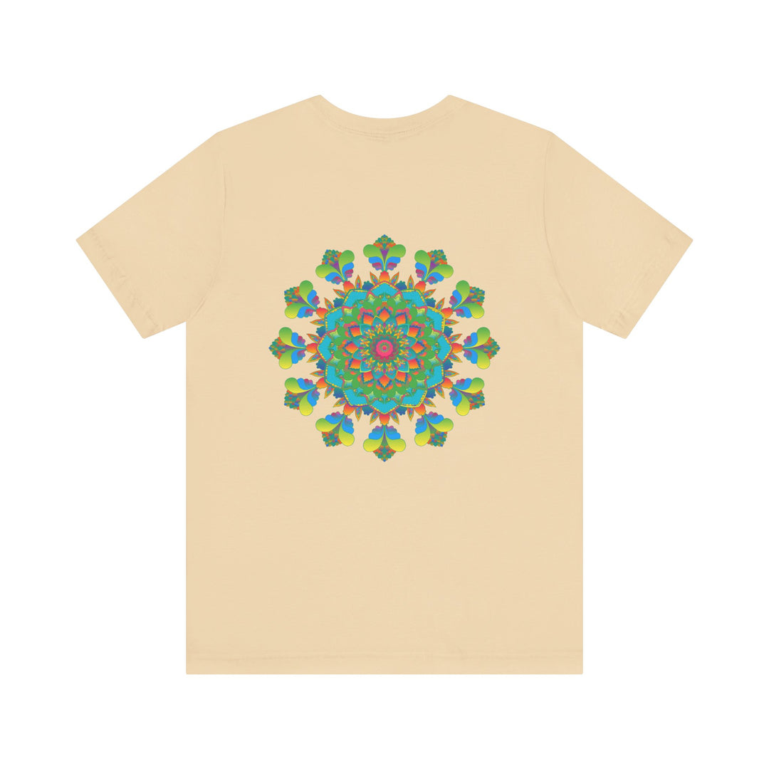 Colorful psychedelic mandala t-shirt with intricate design and spiritual vibes