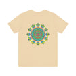 Colorful psychedelic mandala t-shirt with intricate design and spiritual vibes