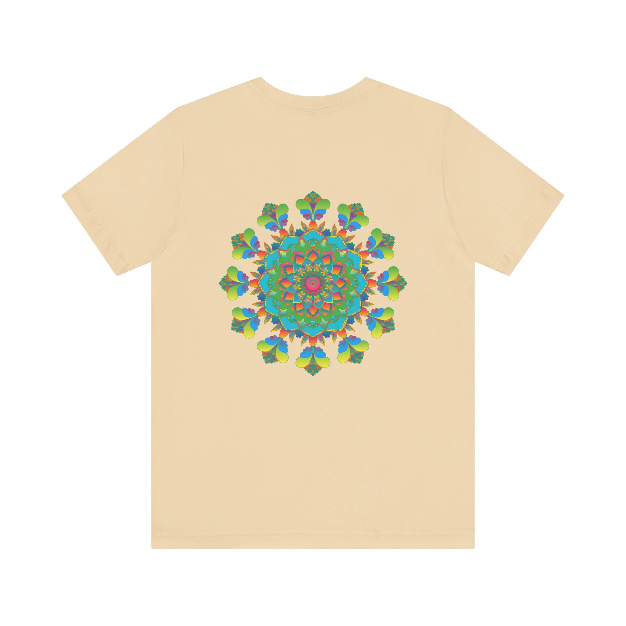 Colorful psychedelic mandala t-shirt with intricate design and spiritual vibes