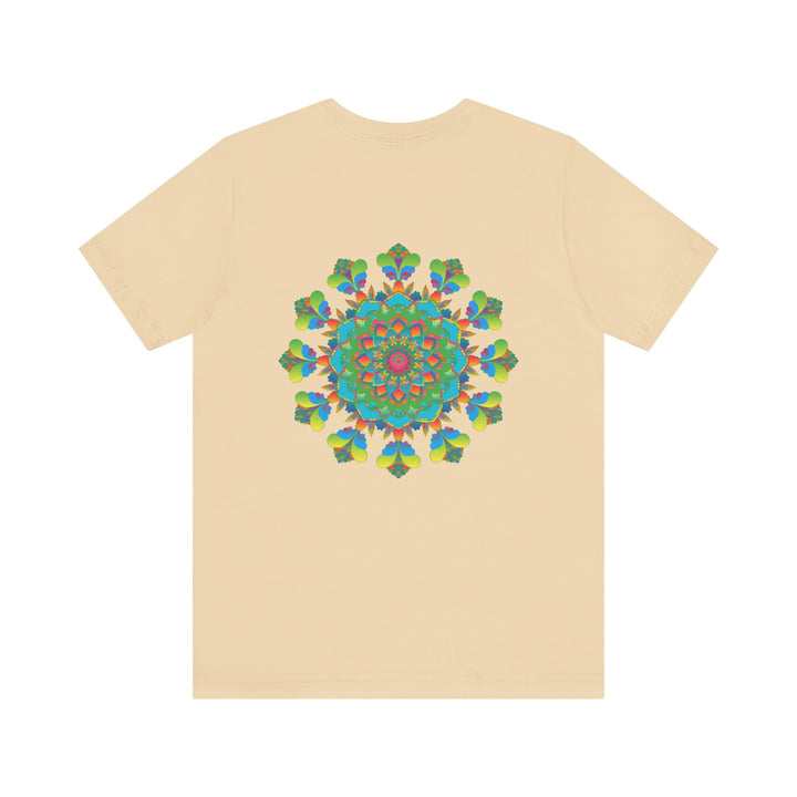 Colorful psychedelic mandala t-shirt with intricate design and spiritual vibes