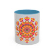 Colorful ceramic mug with a mandala-inspired floral design, perfect for enjoying your favorite hot beverage