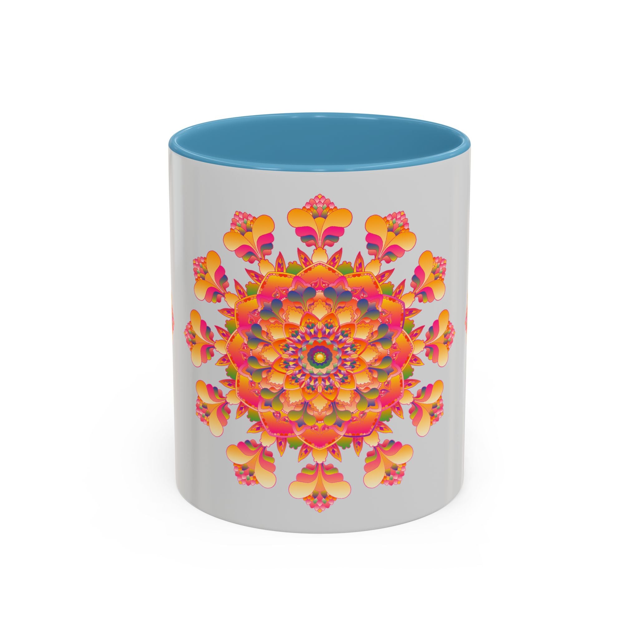 Colorful ceramic mug with a mandala-inspired floral design, perfect for enjoying your favorite hot beverage