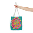Colorful Mandala Art Tote Bag Acquamarine with intricate design and vibrant colors
