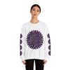 Unisex Heavy Blend™ Crewneck Sweatshirt featuring a vibrant, intricately designed Purple Mandala pattern for a stylish and comfortable look