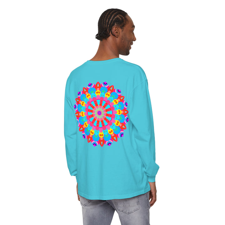 Colorful Mandala Unisex Long Sleeve T-Shirt with intricate design and vibrant hues