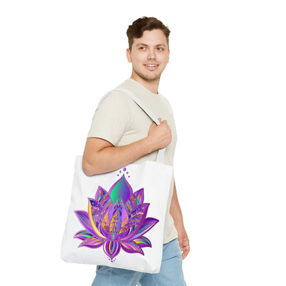 Colorful and intricate mandala lotus tote bag with vibrant floral design