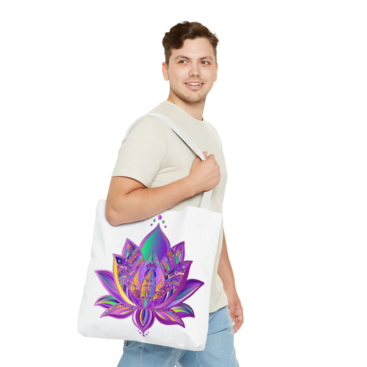 Colorful and intricate mandala lotus tote bag with vibrant floral design