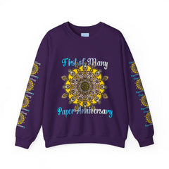 Unisex First Year Wedding Anniversary Gift Heavy Blend Crewneck Sweatshirt with 'First of Many, Paper Anniversary' design