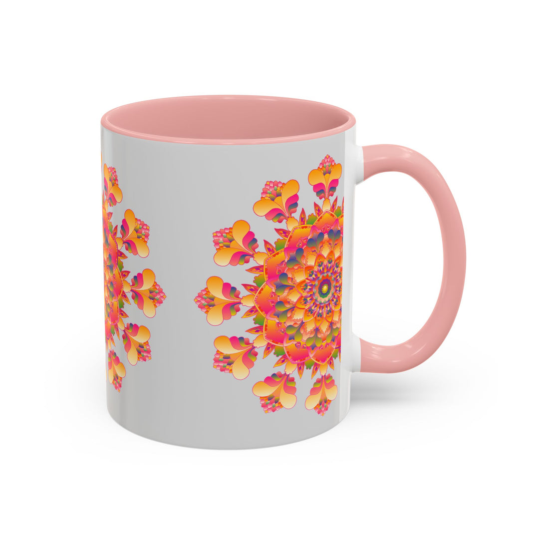 Colorful floral mandala art mug with intricate design and vibrant colors