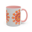 Colorful floral mandala art mug with intricate design and vibrant colors