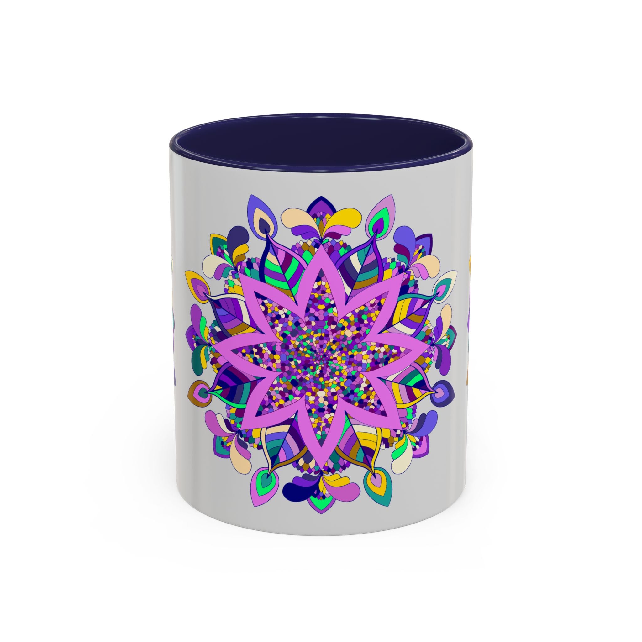  Handcrafted Mug Featuring Mandala Art on Light Grey Background 