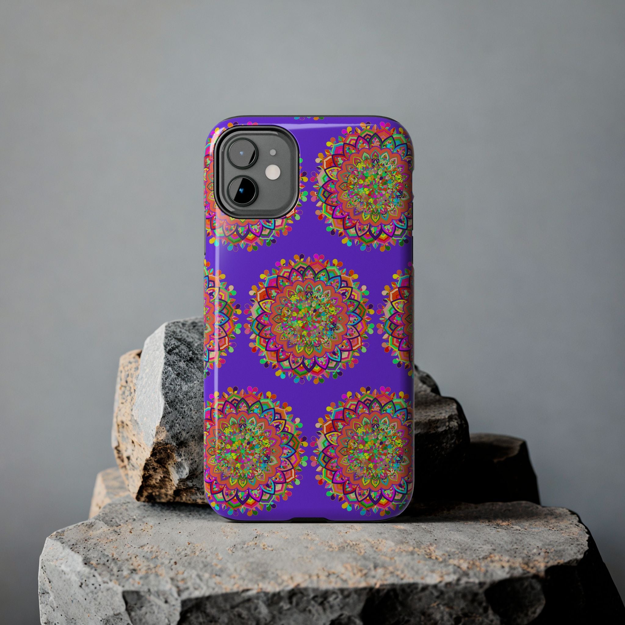 Hand drawn small purple mandala art phone case designed for iPhone X and XS