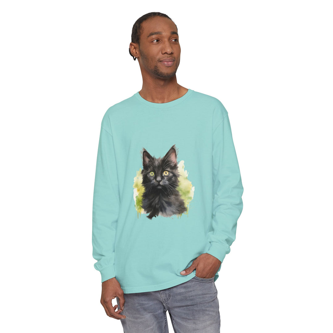 Black Kitten Watercolor Long Sleeve Tee