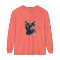 Black Cat Watercolor - Mystical Long Sleeve T-Shirt with vibrant watercolor design of a mysterious black cat
