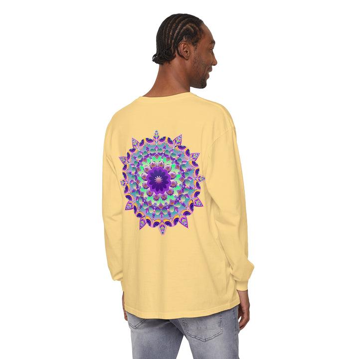 Colorful and intricate mandala design long sleeve t-shirt with psychedelic patterns