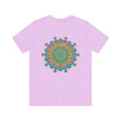 A colorful and intricate mandala design tee, representing spiritual peace and harmony