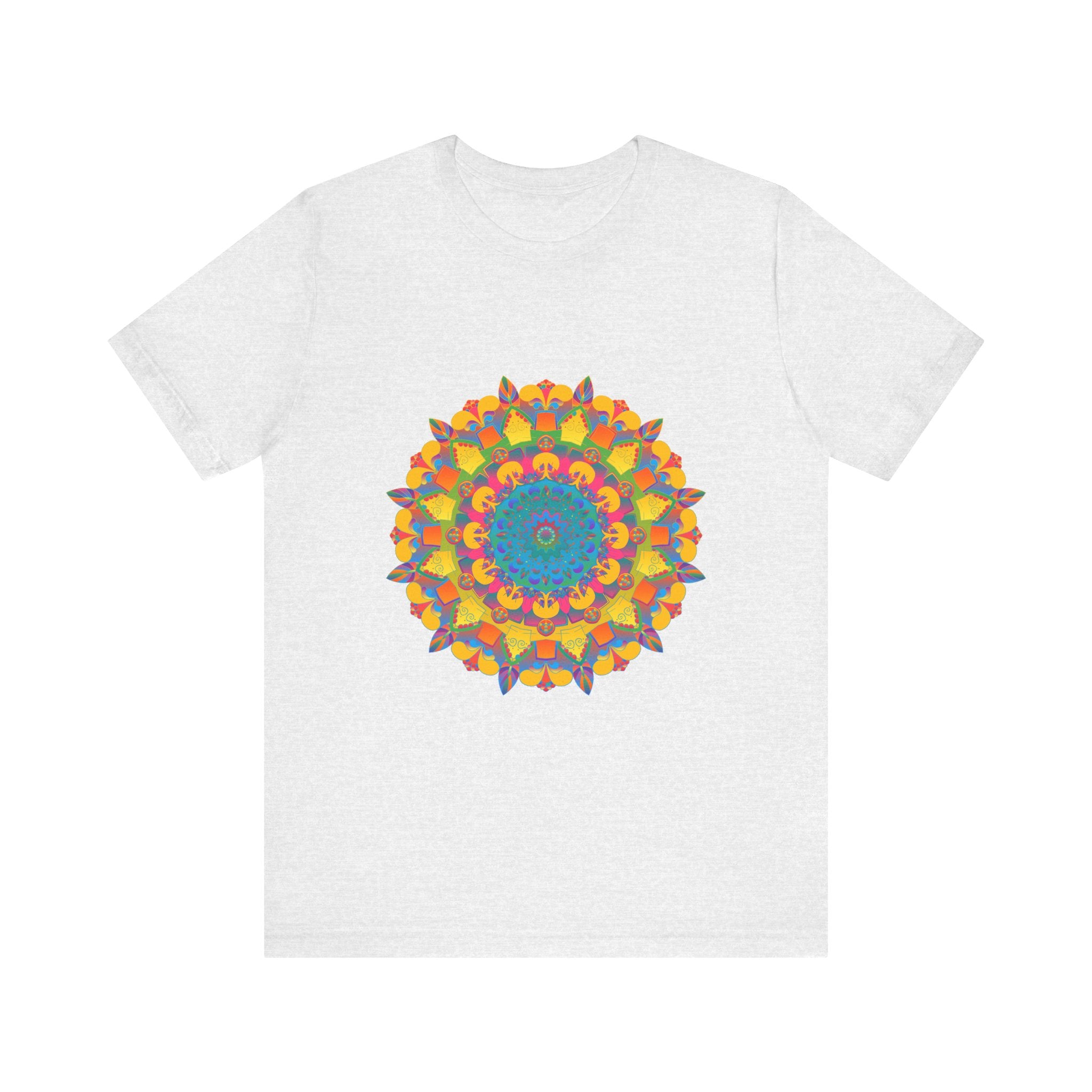 Vibrant Mandala Tee with Colorful Geometric Design featuring intricate patterns and bold, eye-catching colors perfect for adding a pop of style to any outfit