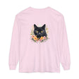 Black Cat Floral Portrait Unisex T-Shirt featuring a beautiful cat design surrounded by vibrant flowers, perfect for both men and women