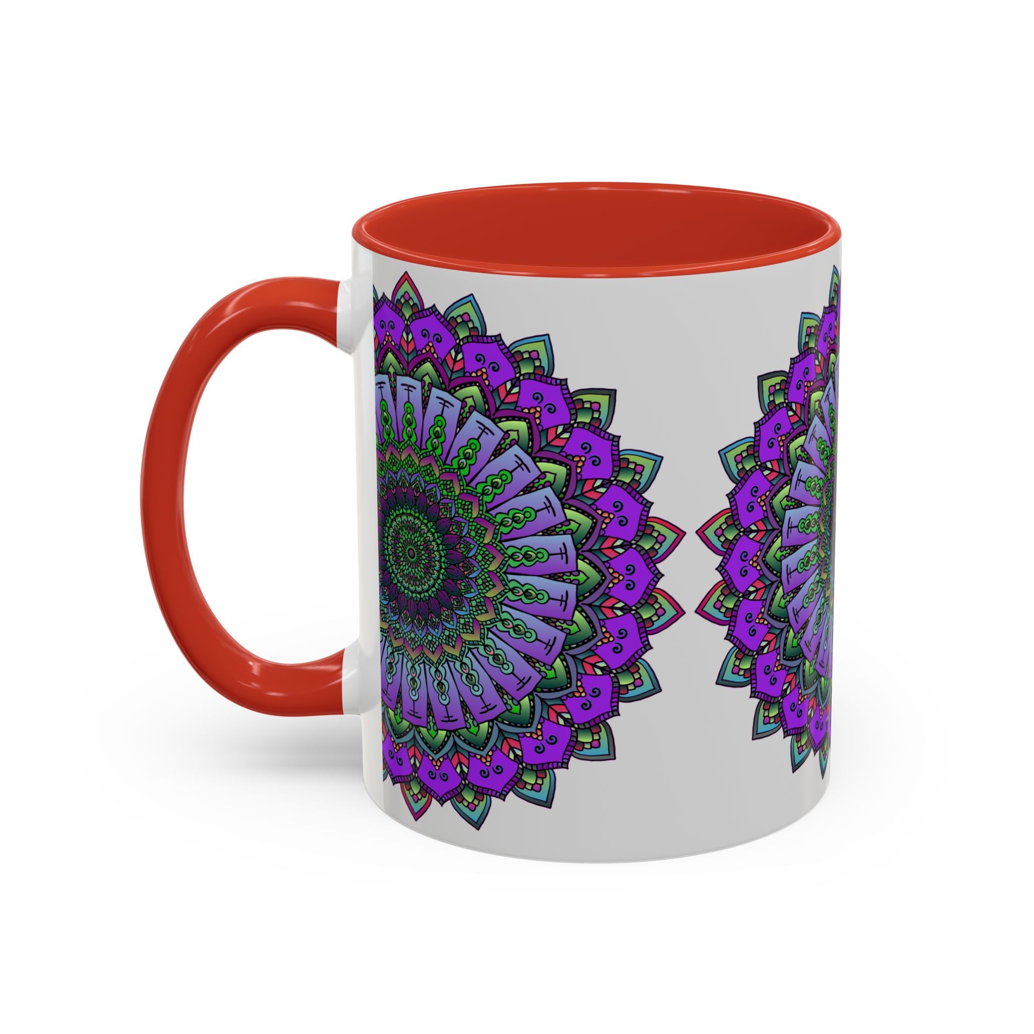 Beautiful vibrant mandala mug with spiritual art design, perfect for morning meditation and mindful sipping