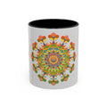 A colorful and intricate mandala art mug, featuring a vibrant and detailed design