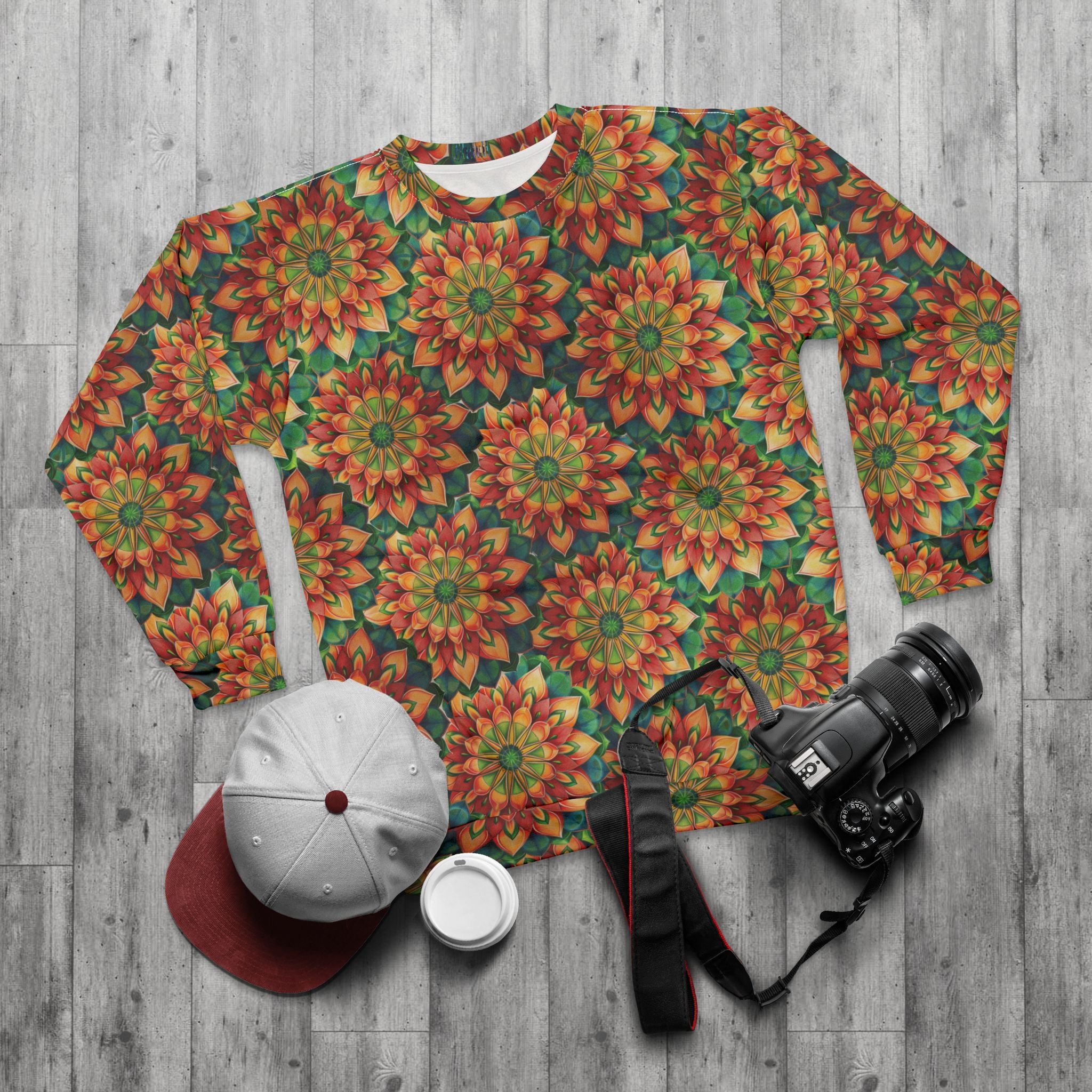 All-Over Print Mandala Sweatshirt — Autumn Floral Kaleidoscope