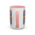 Beautiful and vibrant mandala flower design on grey ceramic mug
