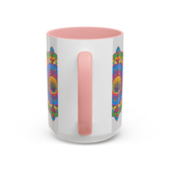 Beautiful and vibrant mandala flower design on grey ceramic mug
