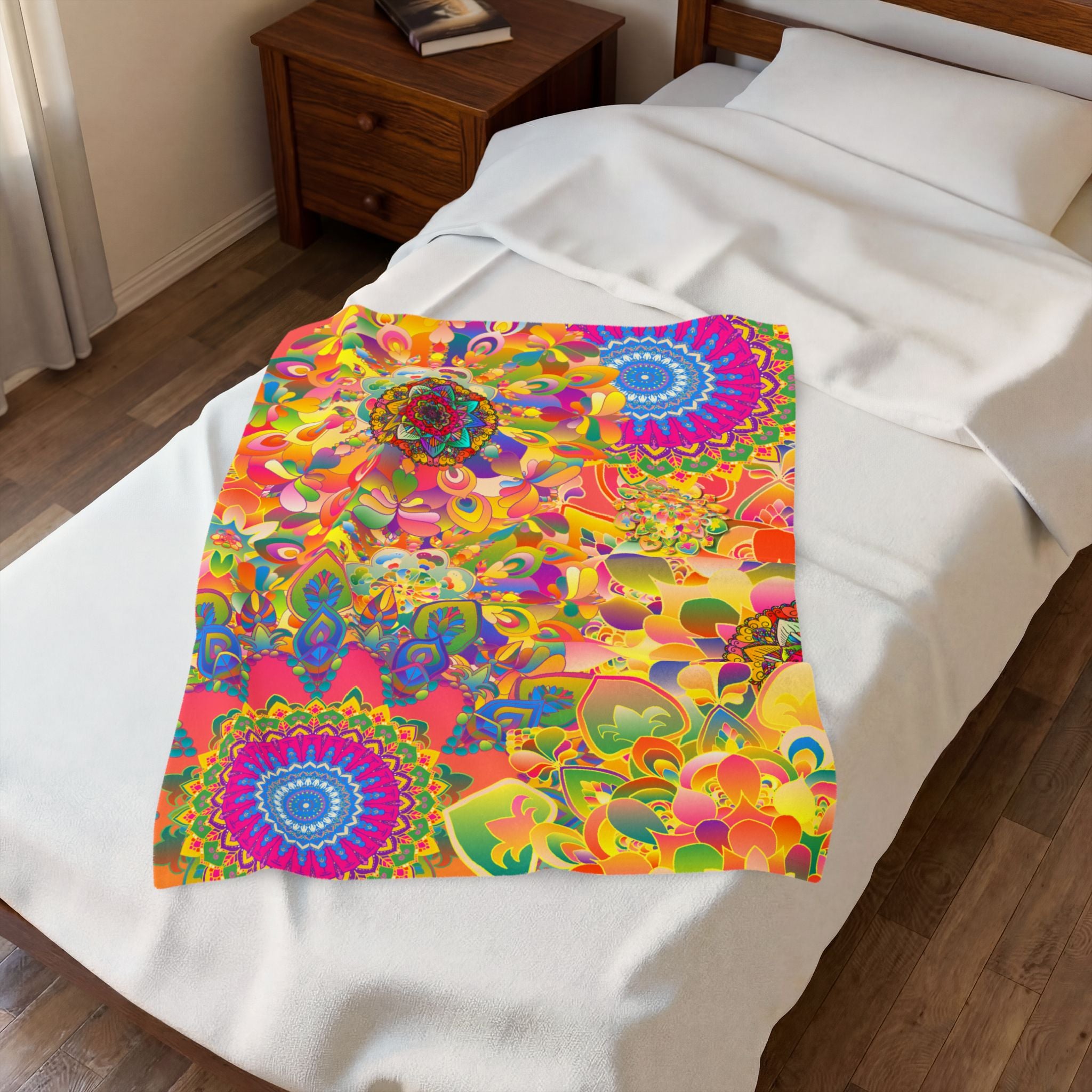Psychedelic Floral Mandala Plush Blanket