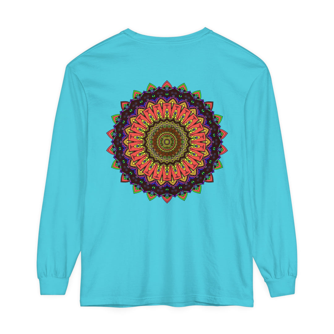 Intricate and colorful mandala design on stylish long sleeve tee