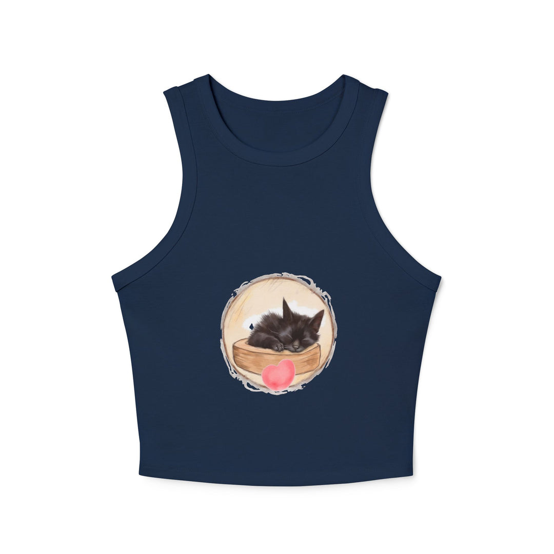 Cute and comfortable tank top with sleepy kitten graphic