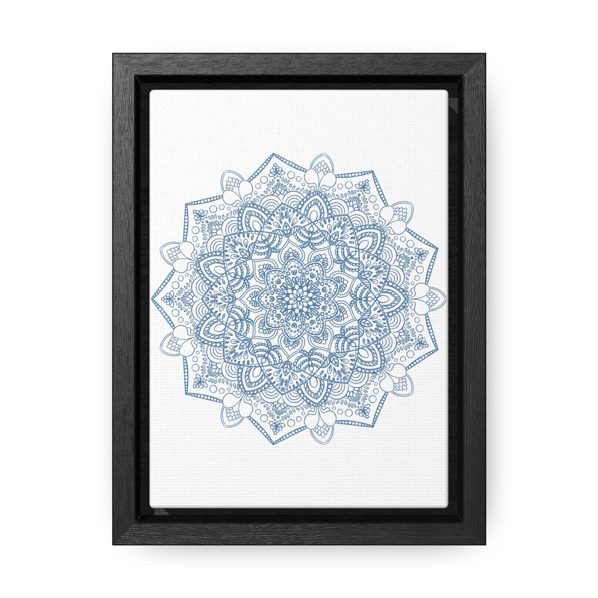 Handmade steel blue Mandala Design Wall Art on vertical gallery canvas wraps