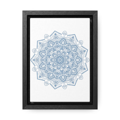 Handmade steel blue Mandala Design Wall Art on vertical gallery canvas wraps