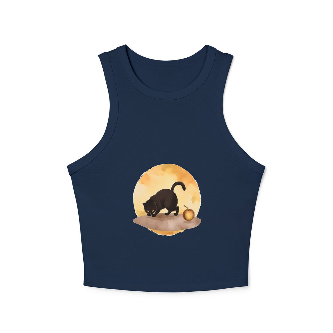 Black Cat & Moon Racerback Tank Top featuring a black cat and moon design