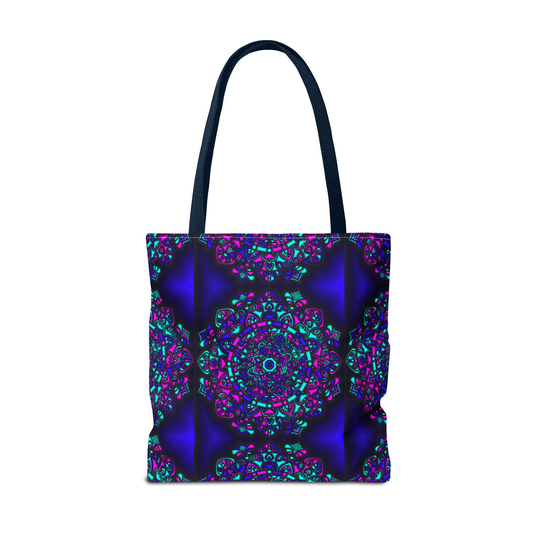 Kaleidoscope Mandala Tote Bag — Vibrant Neon Floral Pattern