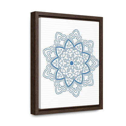 Handcrafted steel blue mandala design wall art on gallery canvas wraps in vertical frame, perfect for adding an artistic touch to your space