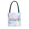 Colorful mandala tote bag with intricate design and 'Art for Life' quote, perfect for carrying your essentials in style