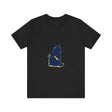Blue Cat Mystery T-Shirt - Cool Cat Design - A trendy blue t-shirt featuring a mysterious and cool cat design